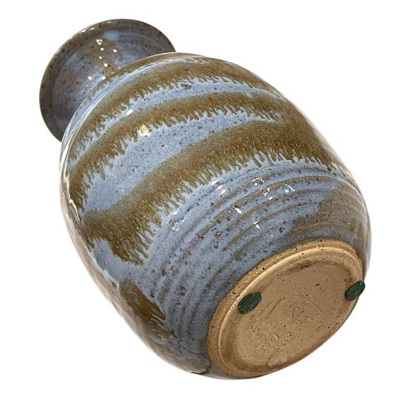 Vtg 1981 Hand-Thrown Studio Pottery Blue & Brown Drip Glaze Stoneware Vase 7.5" - Picture 12 of 14